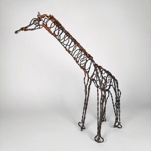 Metal Giraffe Figurine Brutalist Style Copper Wire 3D Animal Art Beads Handmade